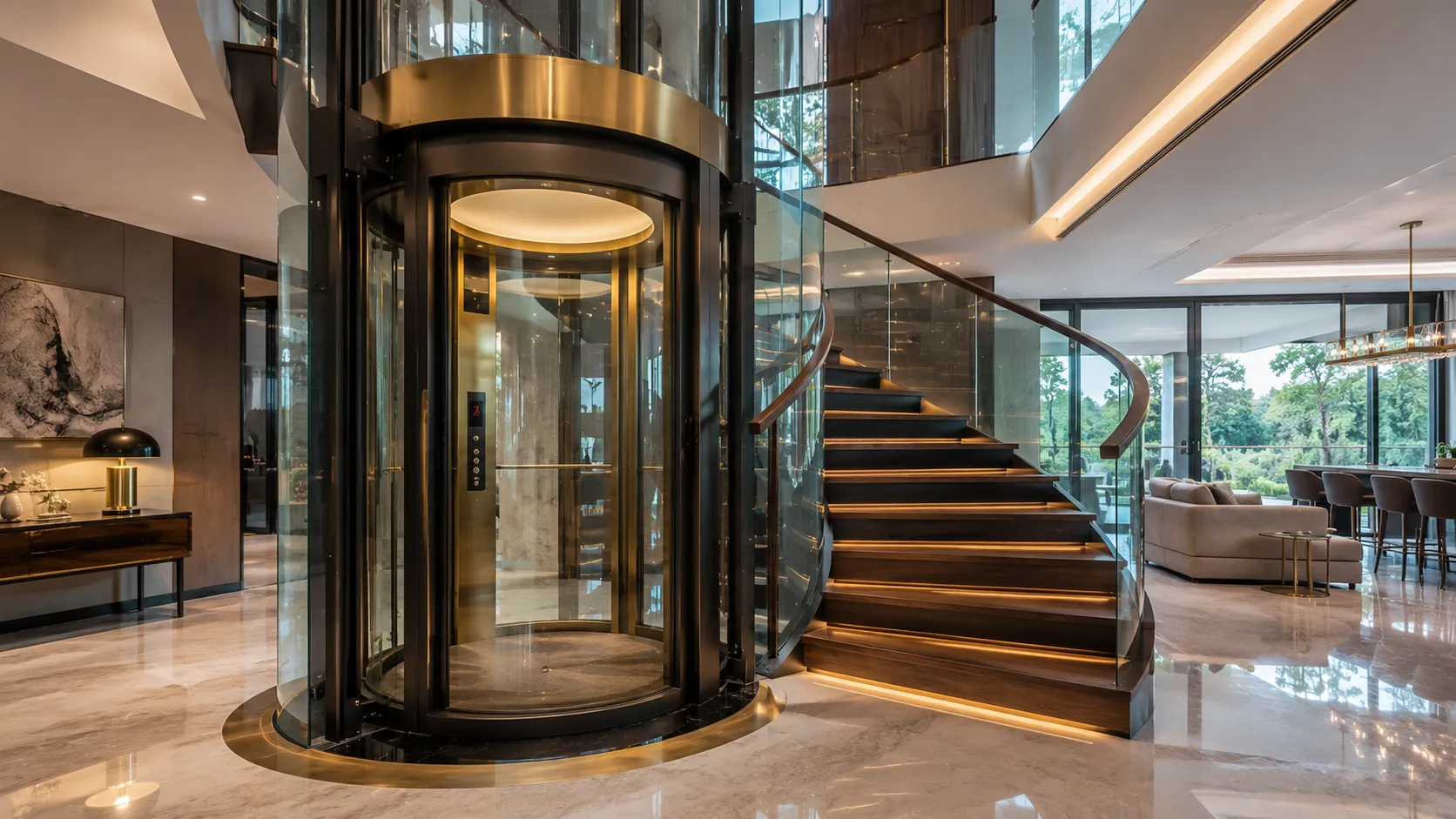 Luxury home elevator glass cabin